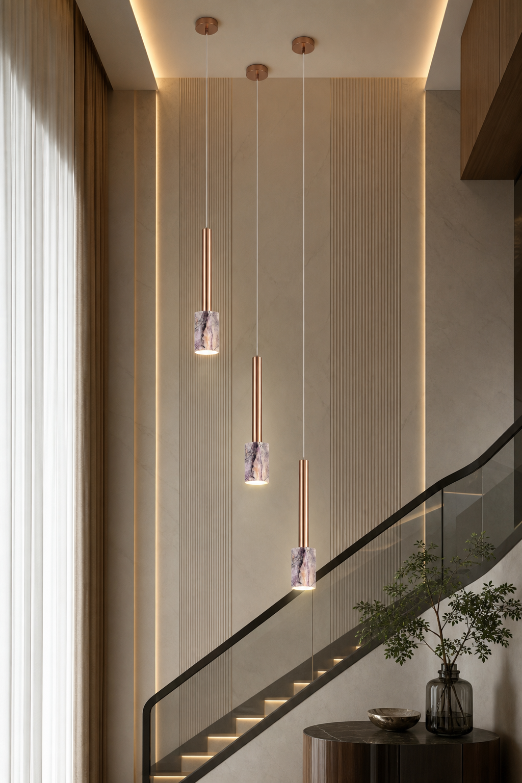 Modern Purple Crystal Cylinder Pendant Light - generated main 09 09-cluster-installation-wide