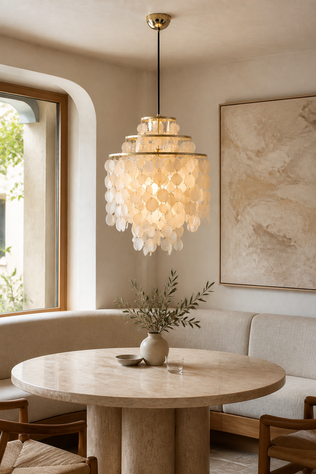 Natural Capiz Shell Tiered Chandelier — 17.7 in 3 tier champagne cafe