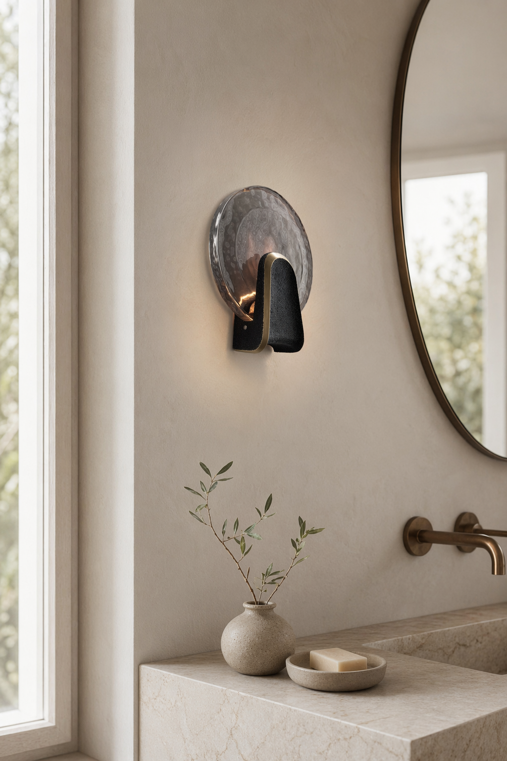 Modern Smoky Glass Round Wall Sconce - 09 09-dry-vanity-wall