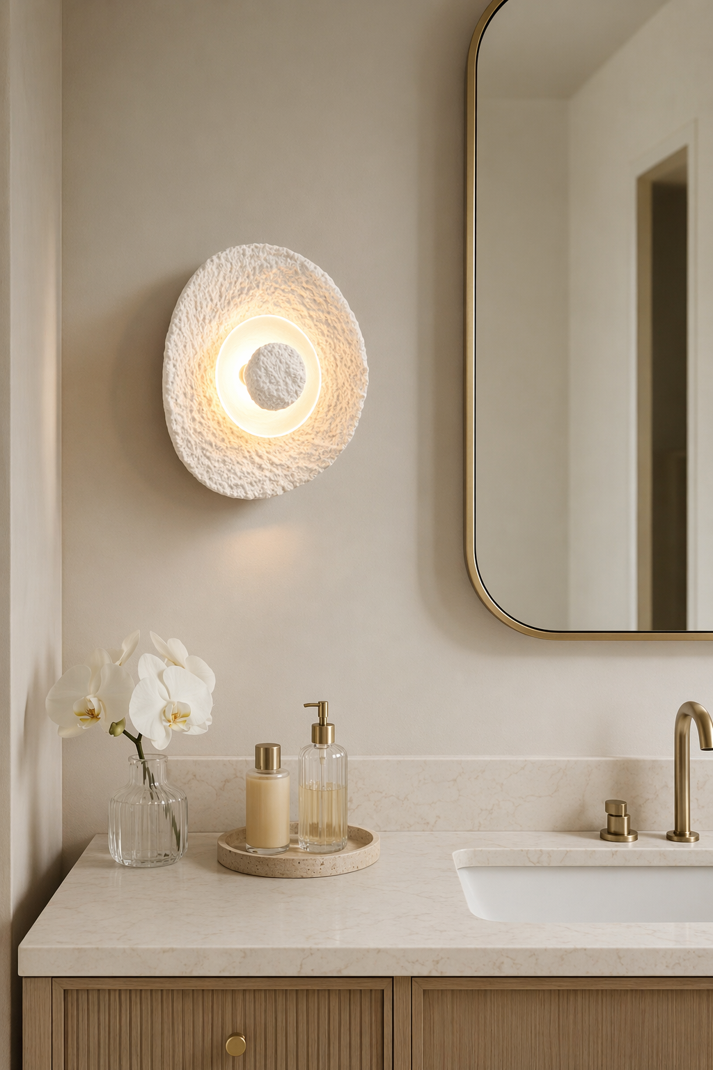Textured Alabaster Disc Wall Sconce - generated main 09 09-dry-vanity-wall