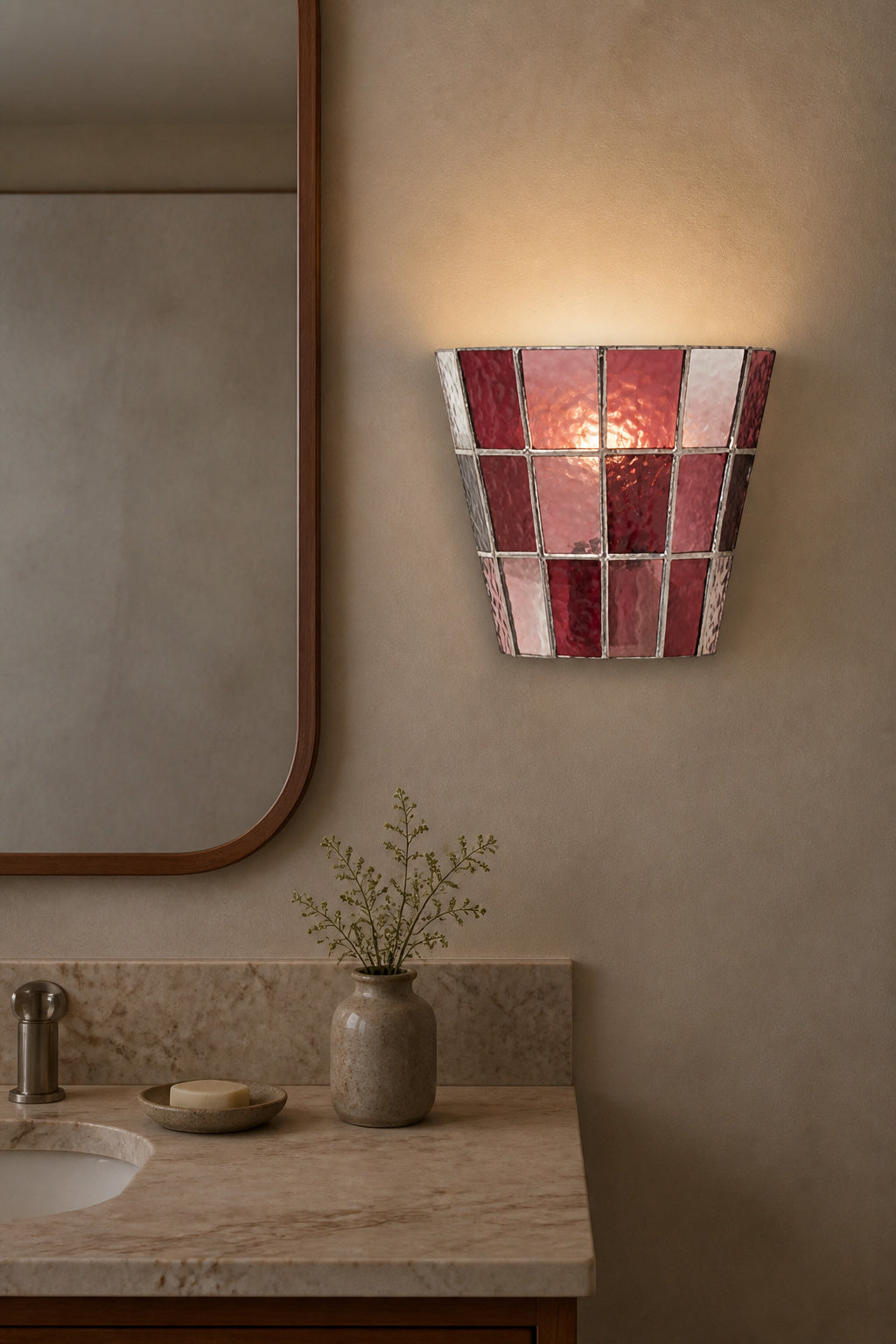 Textured Glass Flush-Mount Wall Sconce — flush pink vanity night