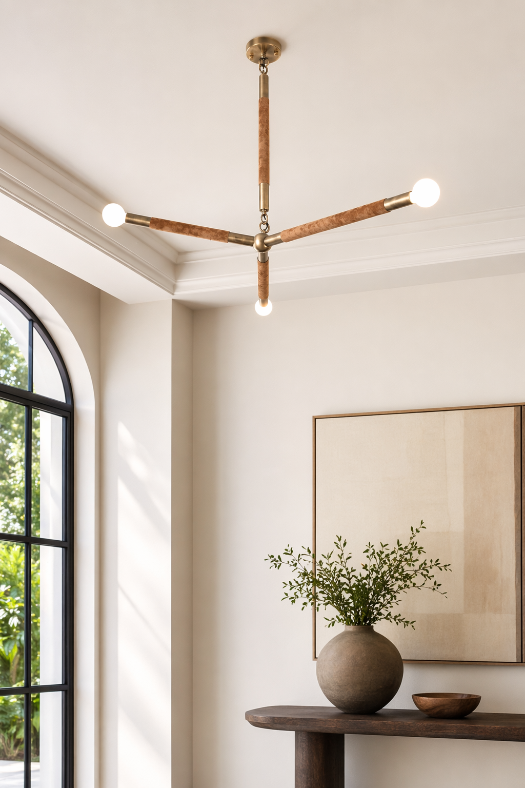 Modern Brass Branch Chandelier with Suede Accents - generated main 09 09-gallery-or-hall-wide