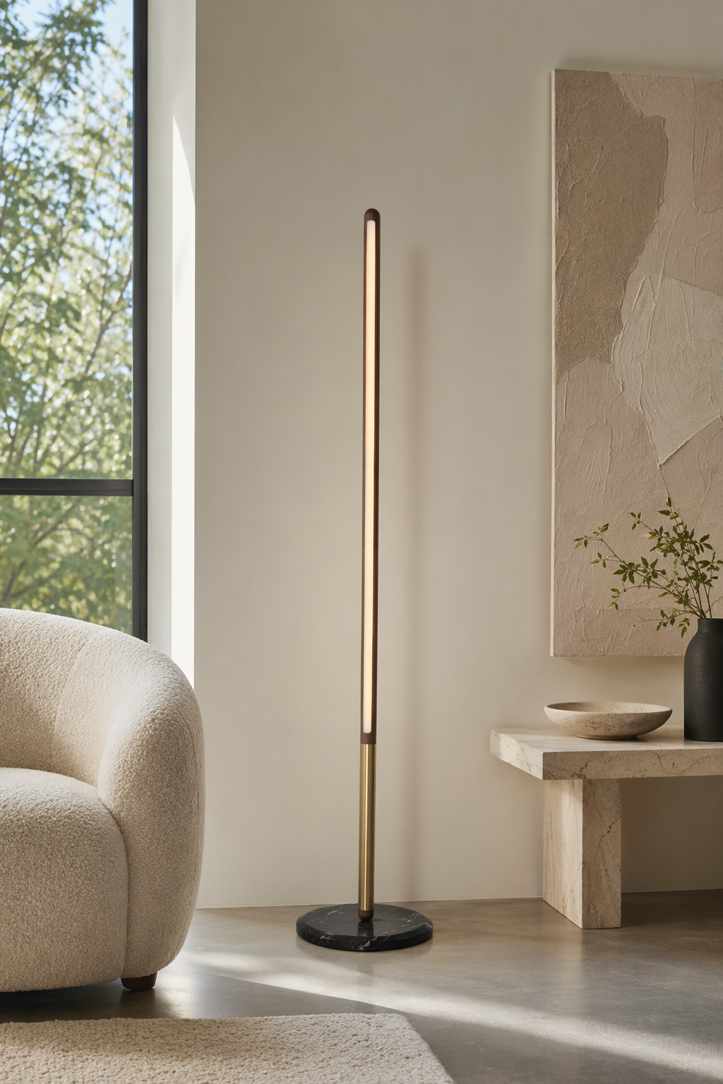 Modern Walnut LED Floor Lamp with Marble Base - generated main 09 09-gallery-or-hall-wide