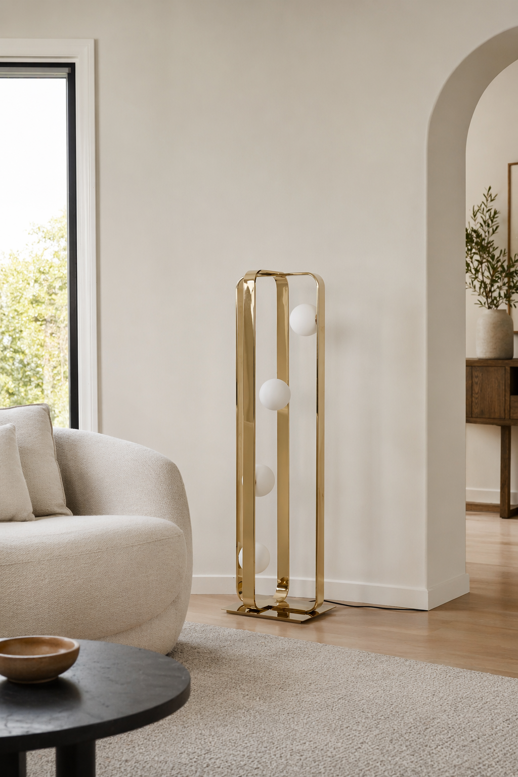 Modern Champagne Gold Globe Floor Lamp - generated main 09 09-gallery-or-hall-wide