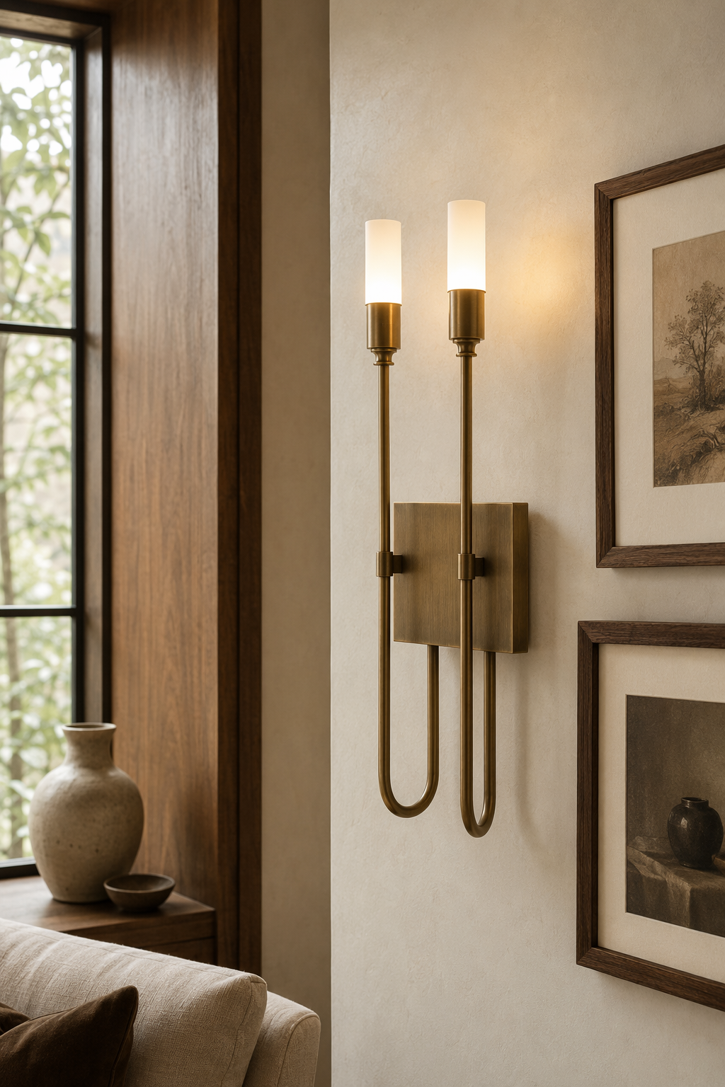 Double Loop Wall Sconce antique brass gallery wall