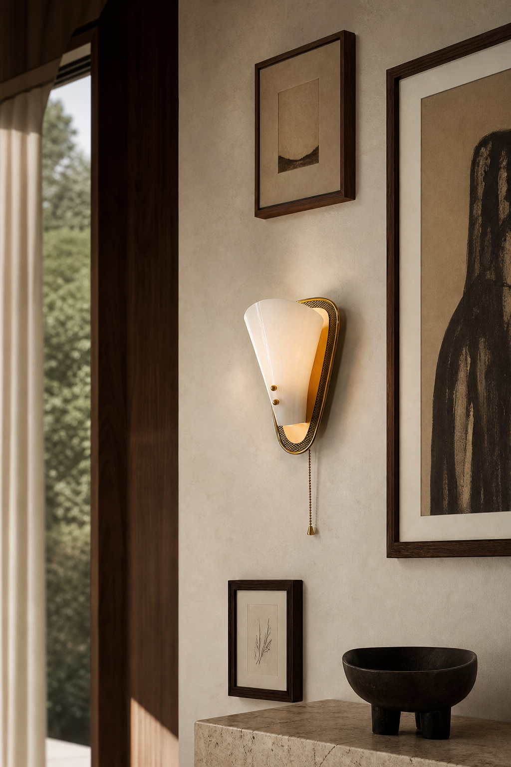 Sculptural White Petal Pull-Chain Wall Sconce gallery wall