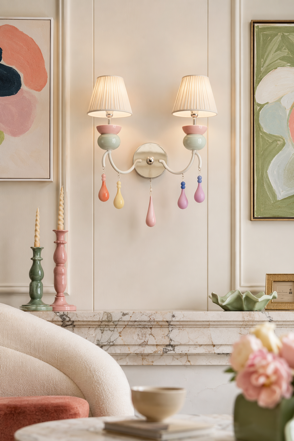 Pastel Ceramic Two-Light Wall Sconce gallery wall
