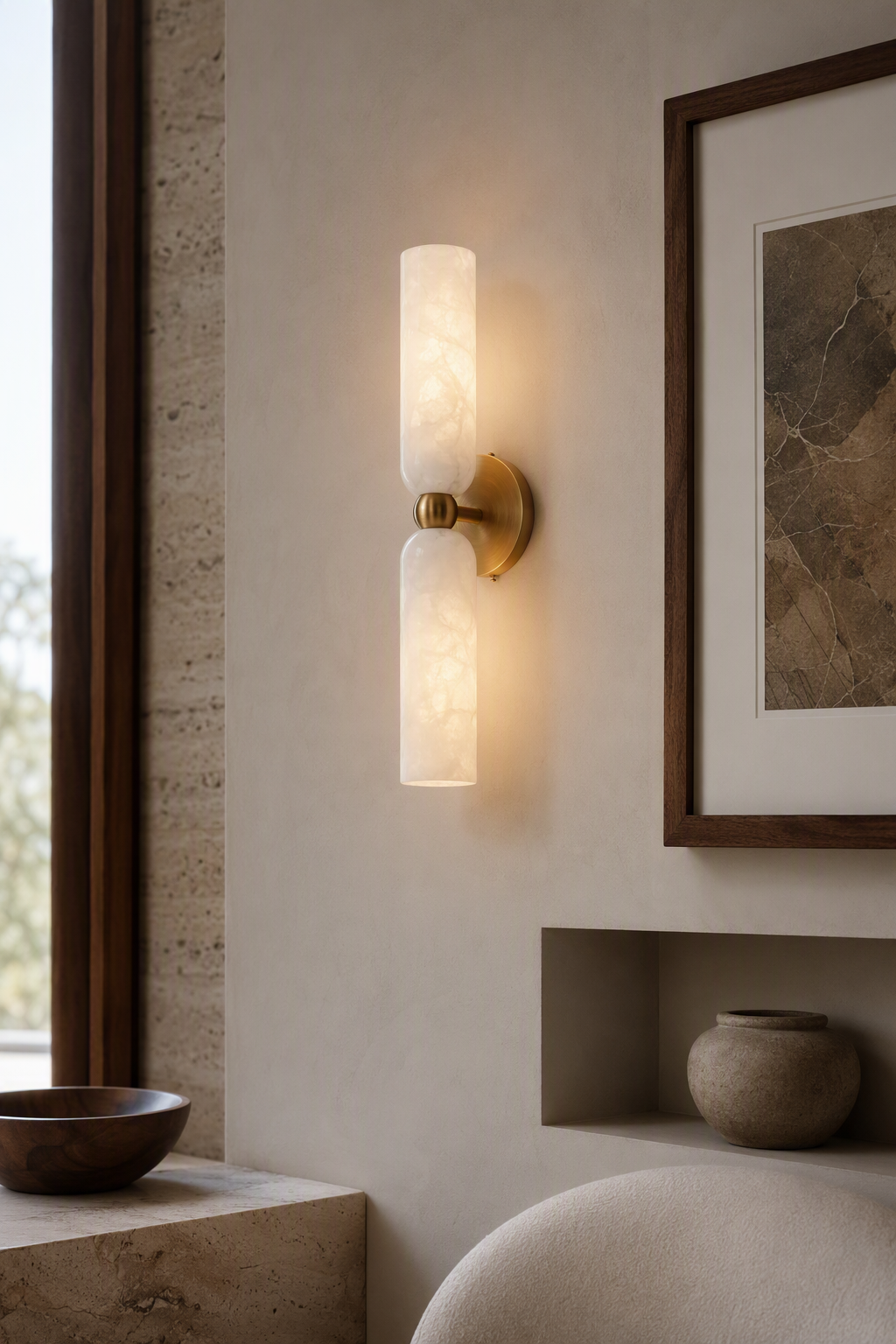 Double Alabaster Cylinder Wall Sconce gallery wall