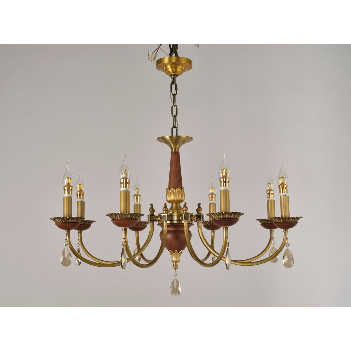 Real product photograph of the ten-light single-tier chandelier