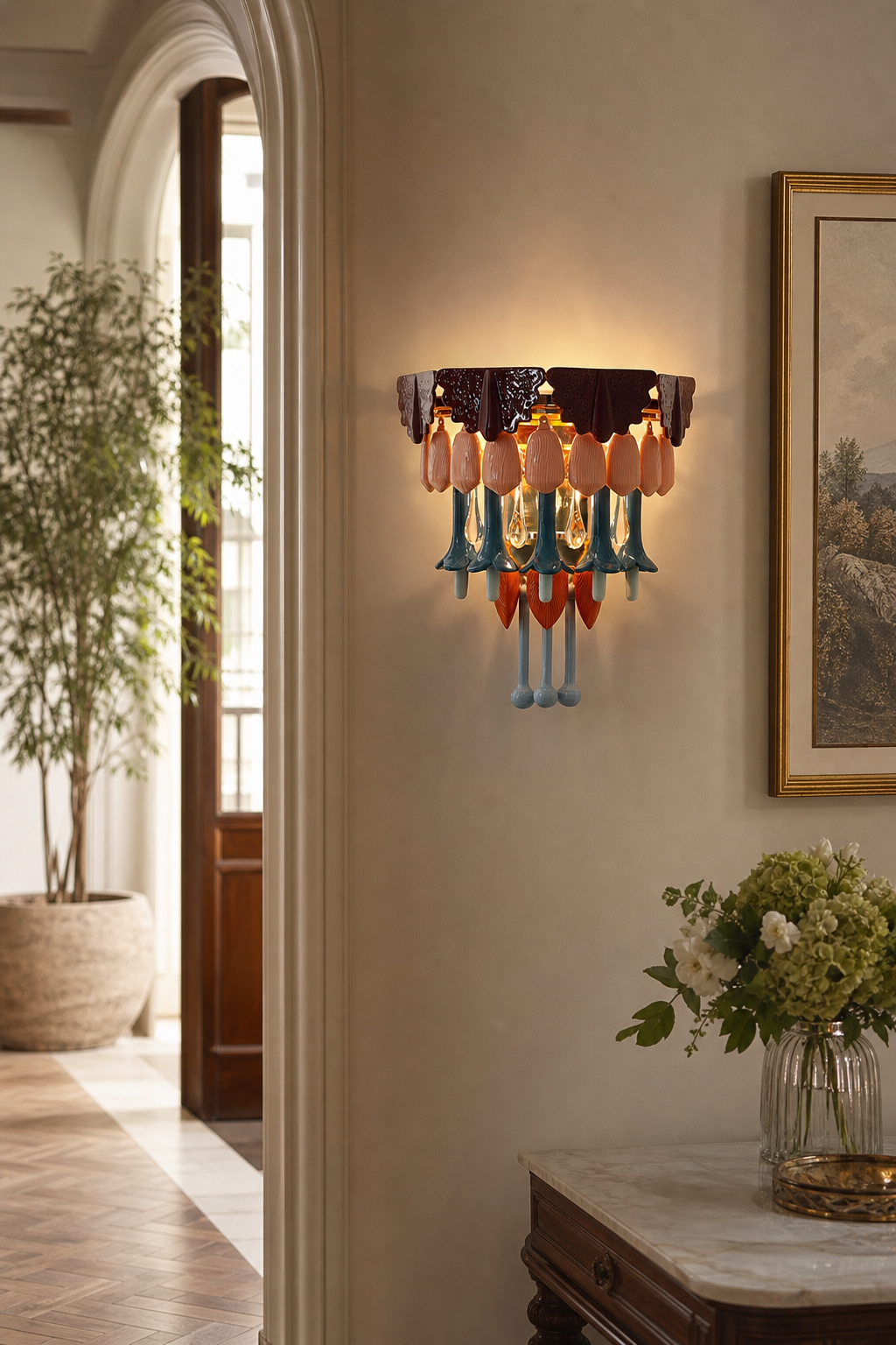 Colorful Ceramic Floral Wall Sconce - 09 09-hotel-corridor-daylight