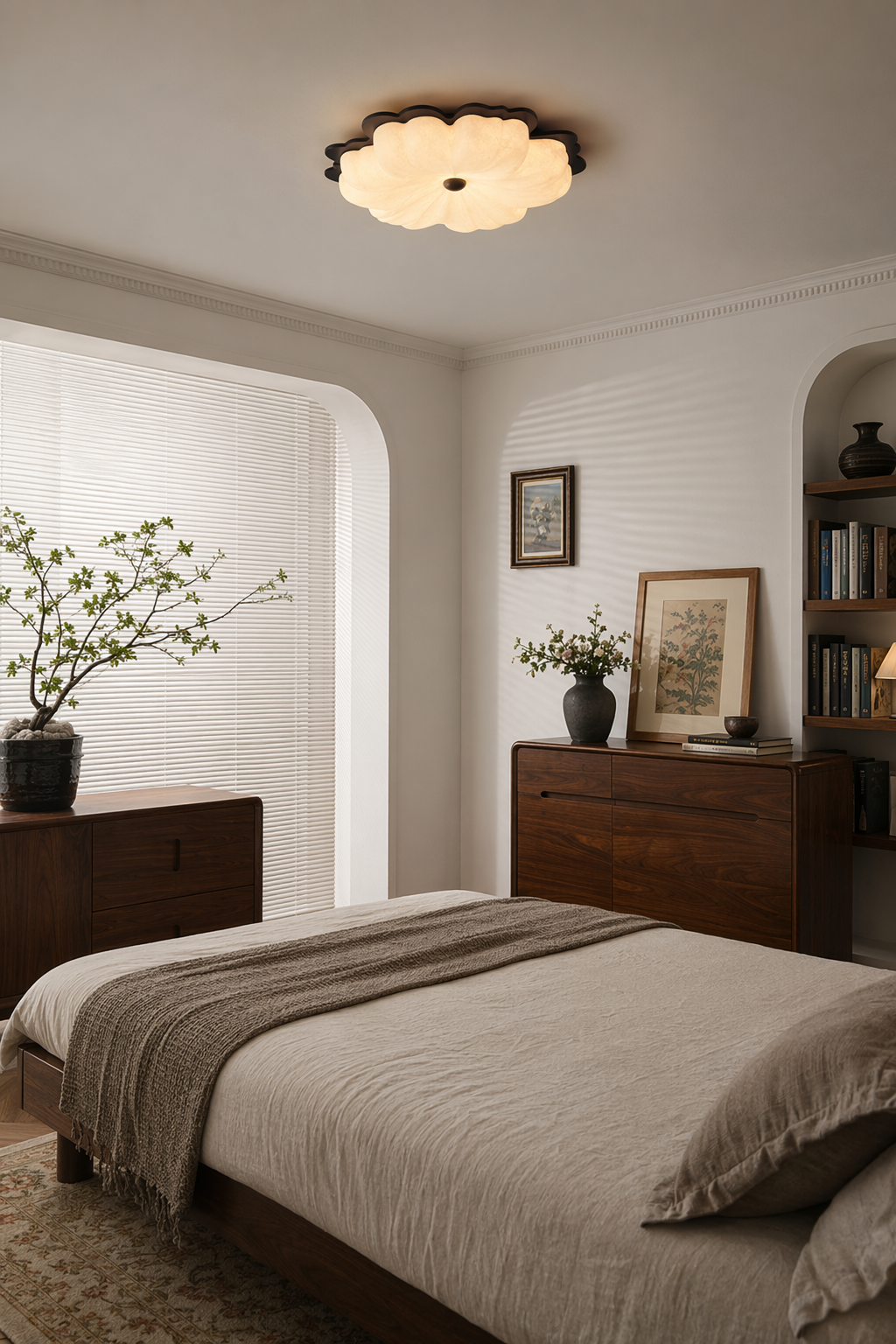 Modern Mulberry Silk Flower Ceiling Light in Walnut and White - product image 07