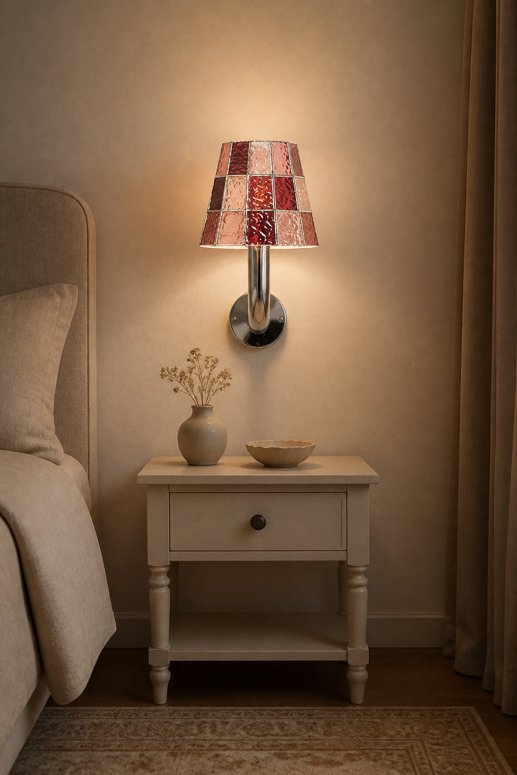 Textured Glass Long-Arm Wall Sconce — long pink bedroom night
