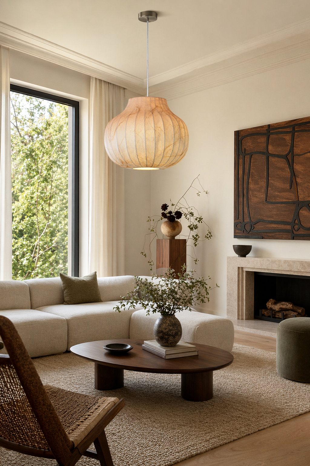 Modern Ribbed Silk Globe Pendant Light - generated workflow 09 09-lounge-wide-daylight