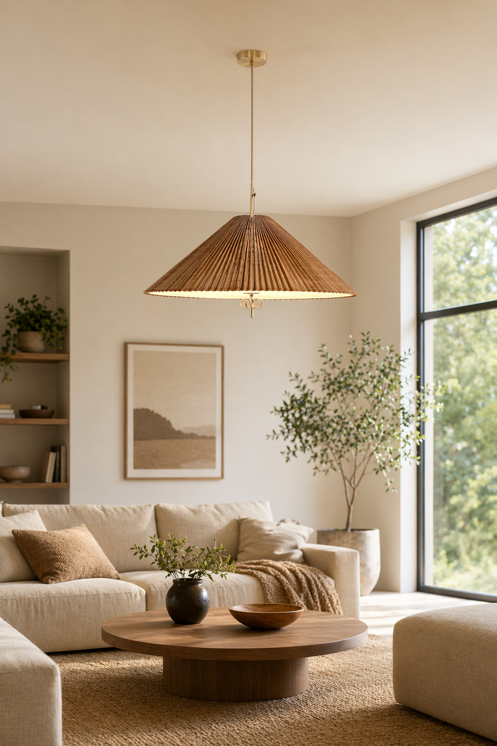 Modern Woven Cone Pendant Light - generated workflow 09 09-lounge-wide-daylight
