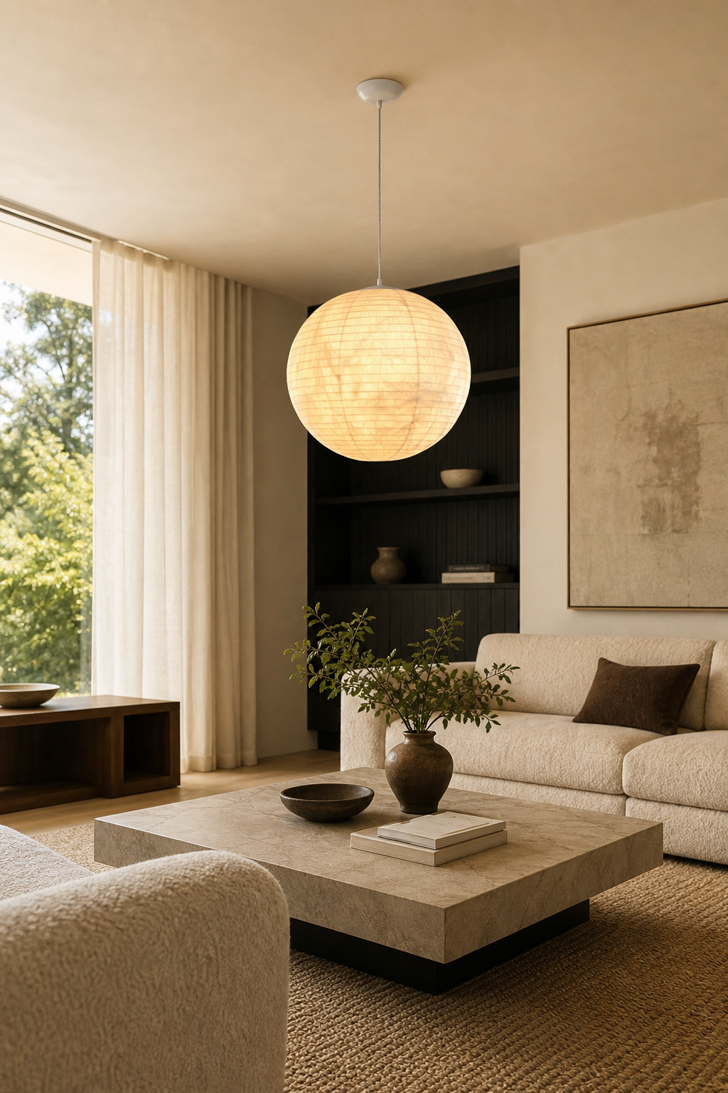 Modern Silk Globe Pendant Light - generated workflow 09 09-lounge-wide-daylight