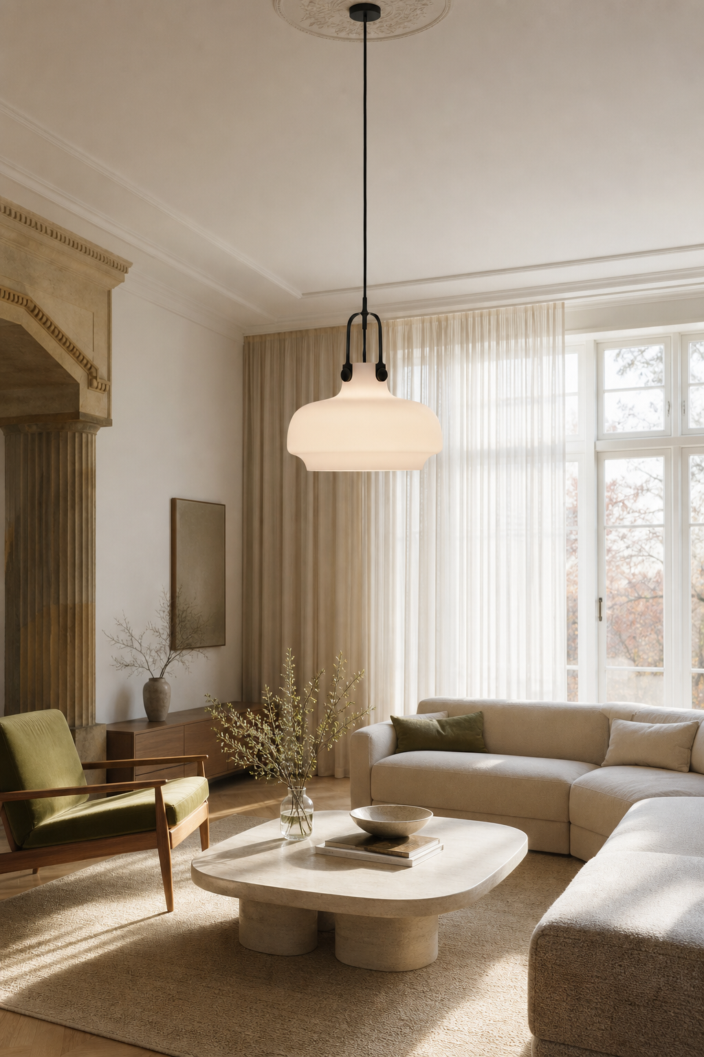 Modern Glass Dome Pendant Light - generated workflow 09 09-lounge-wide-daylight