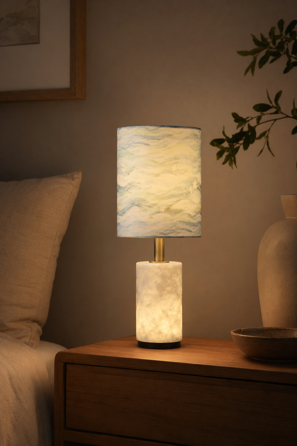 Modern Natural Stone Fabric Shade Table Lamp - generated main 09 09-night-mood
