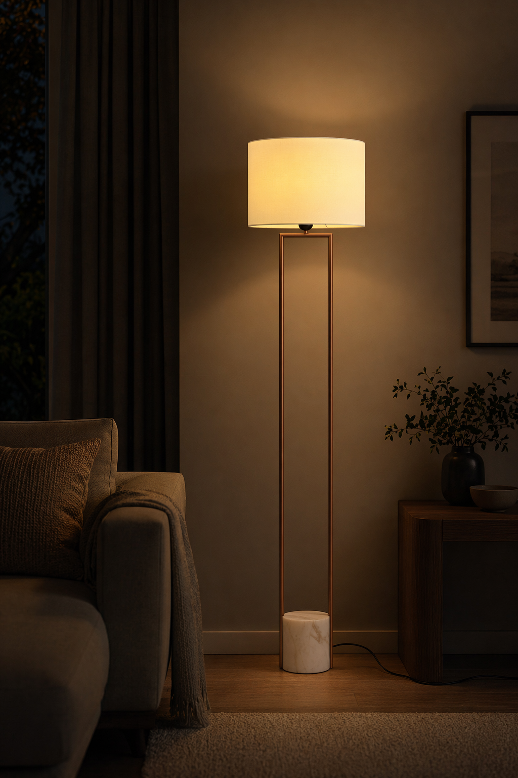 Modern Marble Base Copper Frame Floor Lamp - 09 09-night-mood