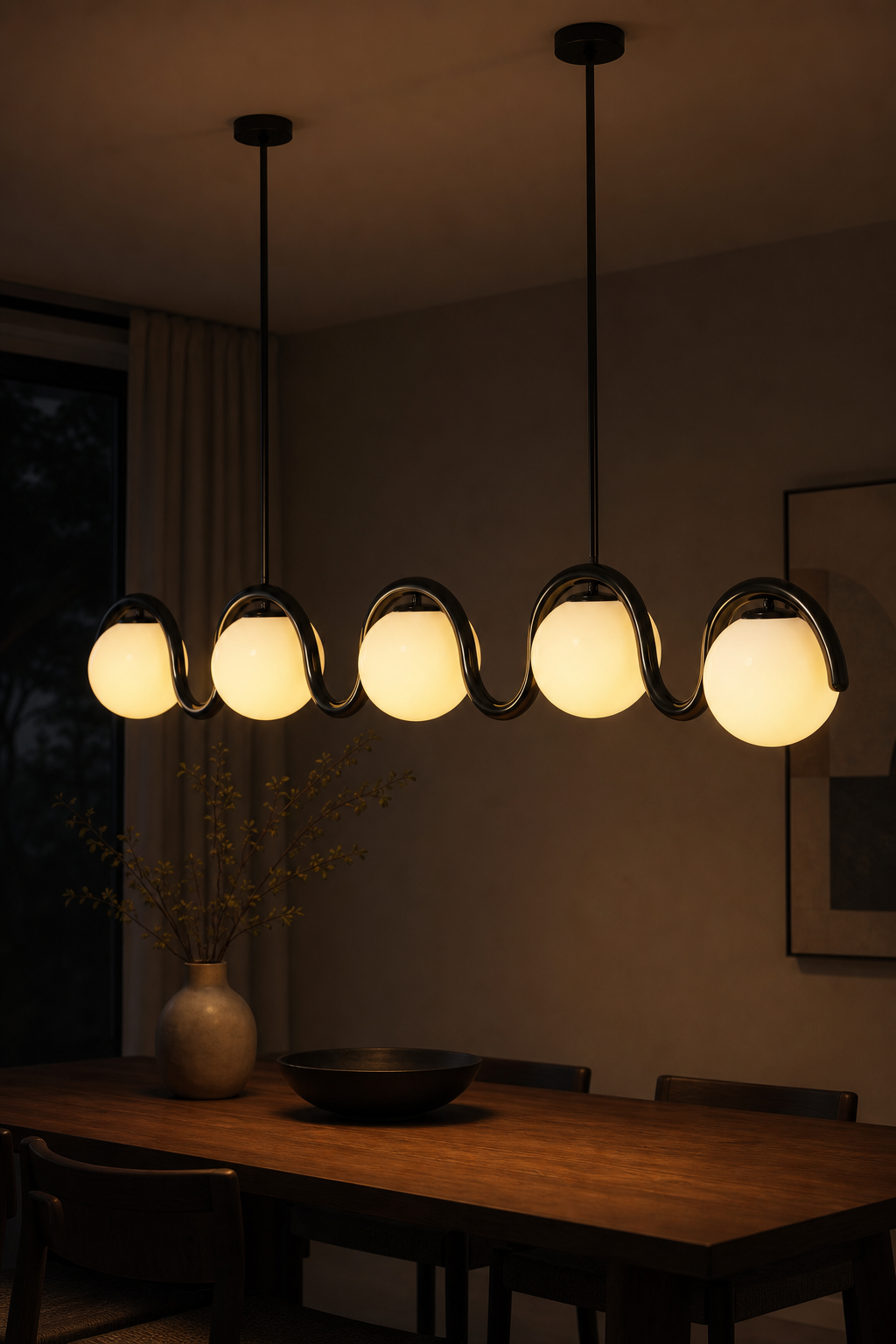 Colorful Wave Linear Globe Pendant Light - generated main 09 09-night-mood