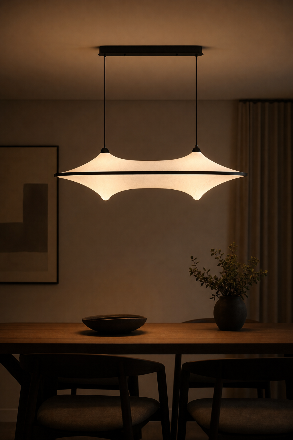 Sculptural Fabric Linear LED Pendant Light - generated main 09 09-night-mood