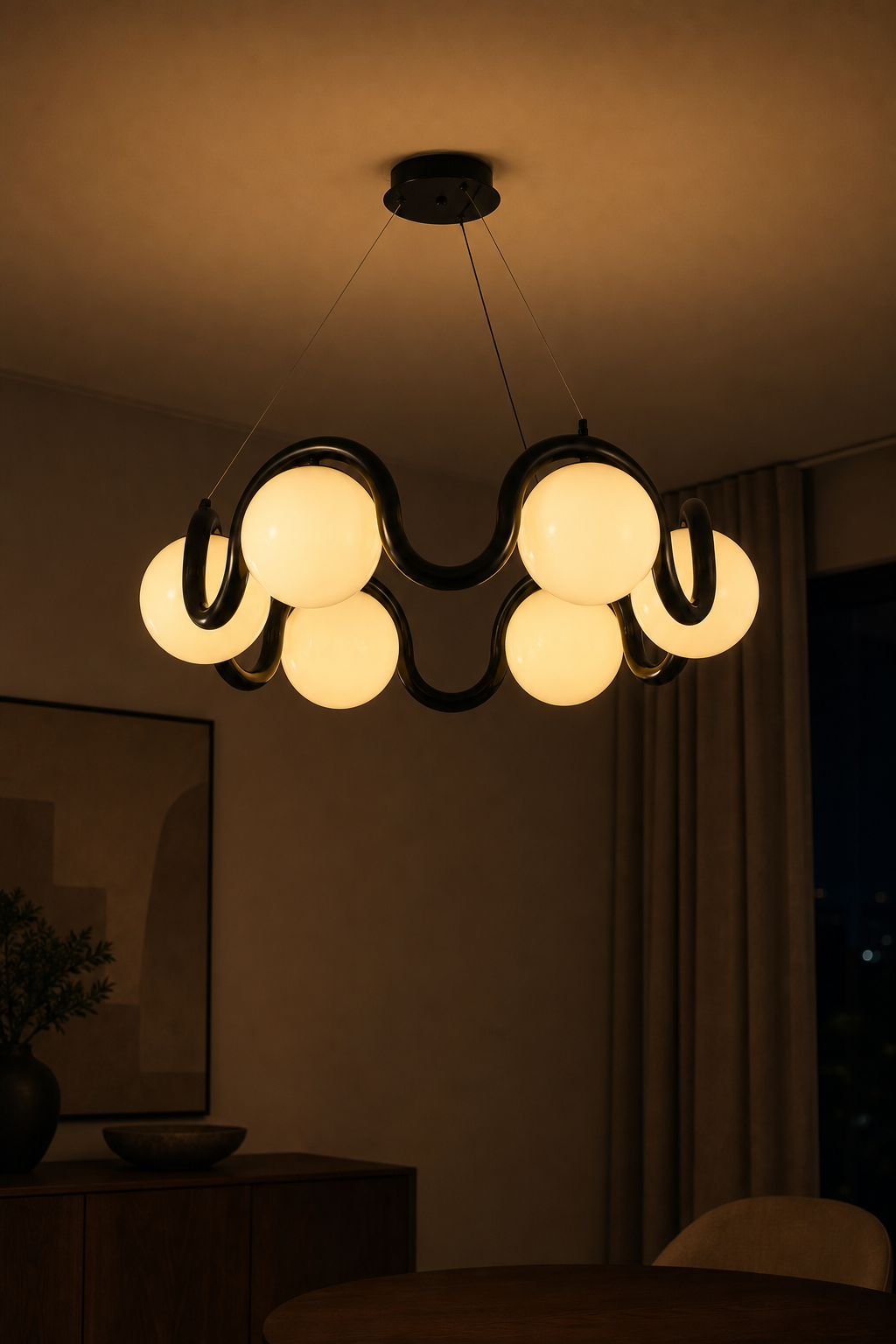 Modern Wave Globe Chandelier - generated main 09 09-night-mood