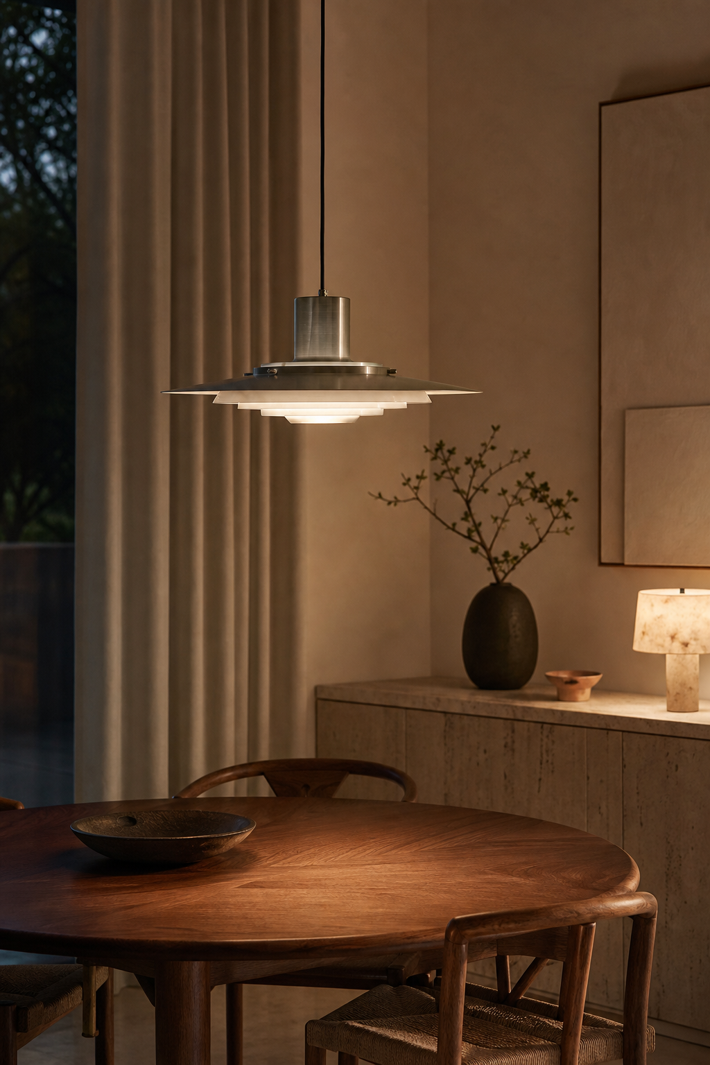 Layered Brushed Metal Pendant Light night mood