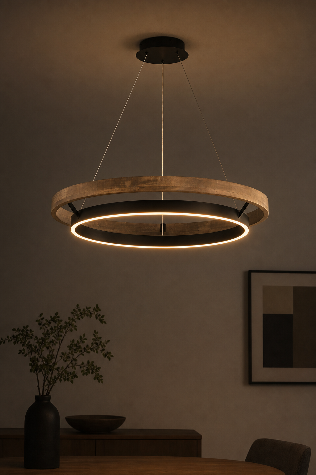 Modern Wood Ring LED Pendant Chandelier - generated main 09 09-night-mood