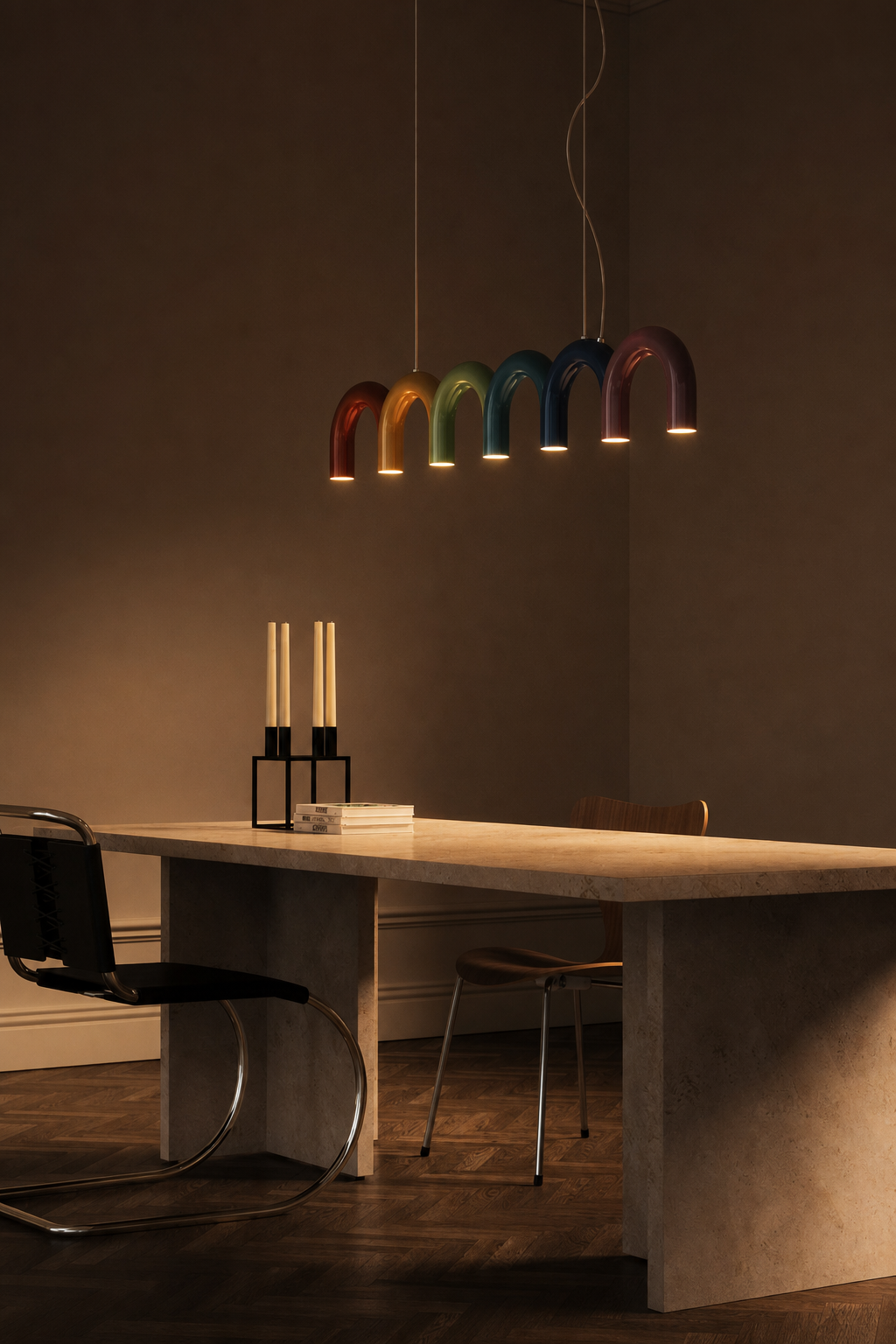 Colorful Wave Linear LED Pendant Light - generated main 09 09-night-mood