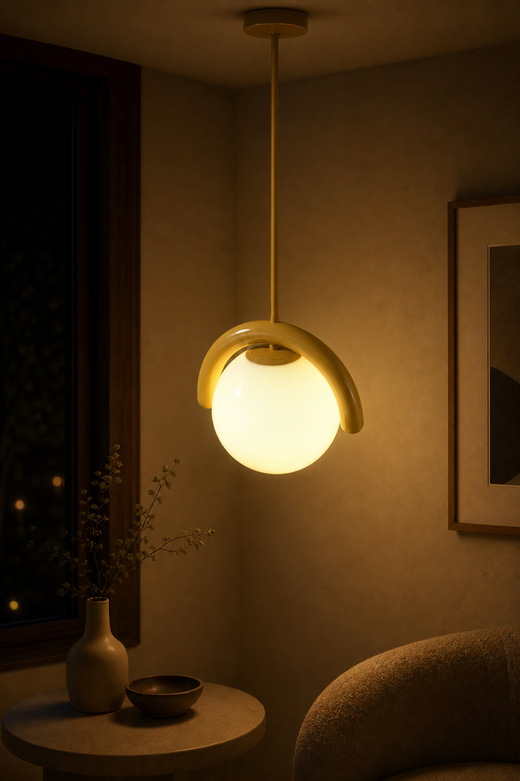 Modern Gold Globe Pendant Light - generated main 09 09-night-mood