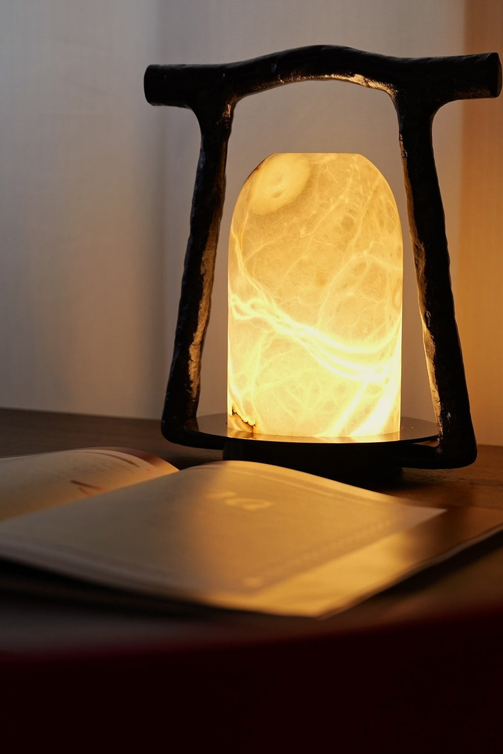 Sculptural Alabaster and Cast Brass Table Lamp — night reading source