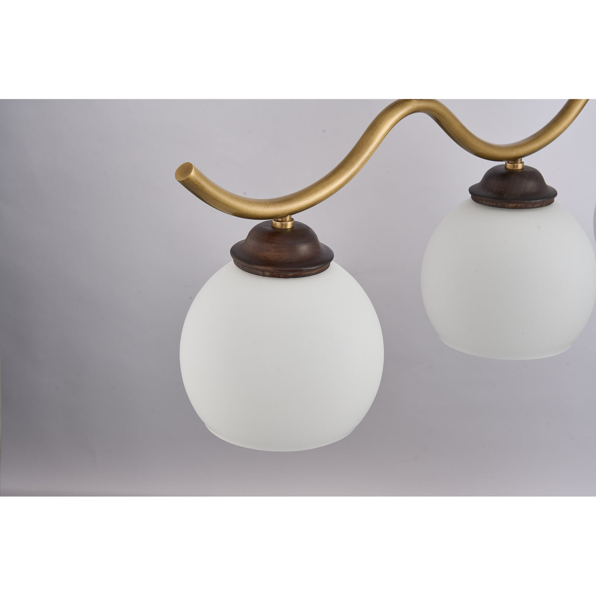 Supplier real detail photograph of the Ondervale unlit milky opal glass shades and dark wood collars