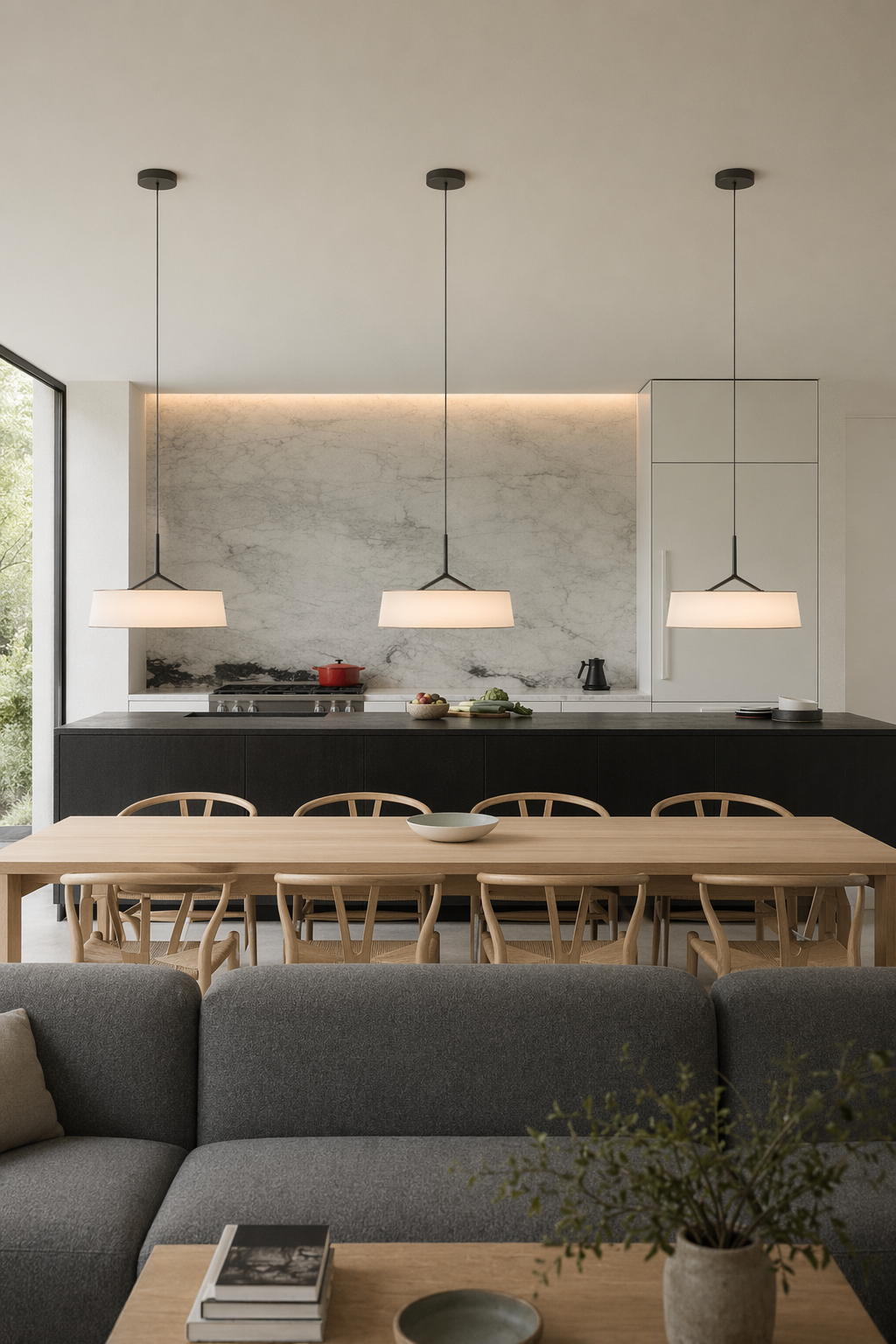 Modern Fabric Drum LED Pendant Light - 09 09-parallel-installation-wide
