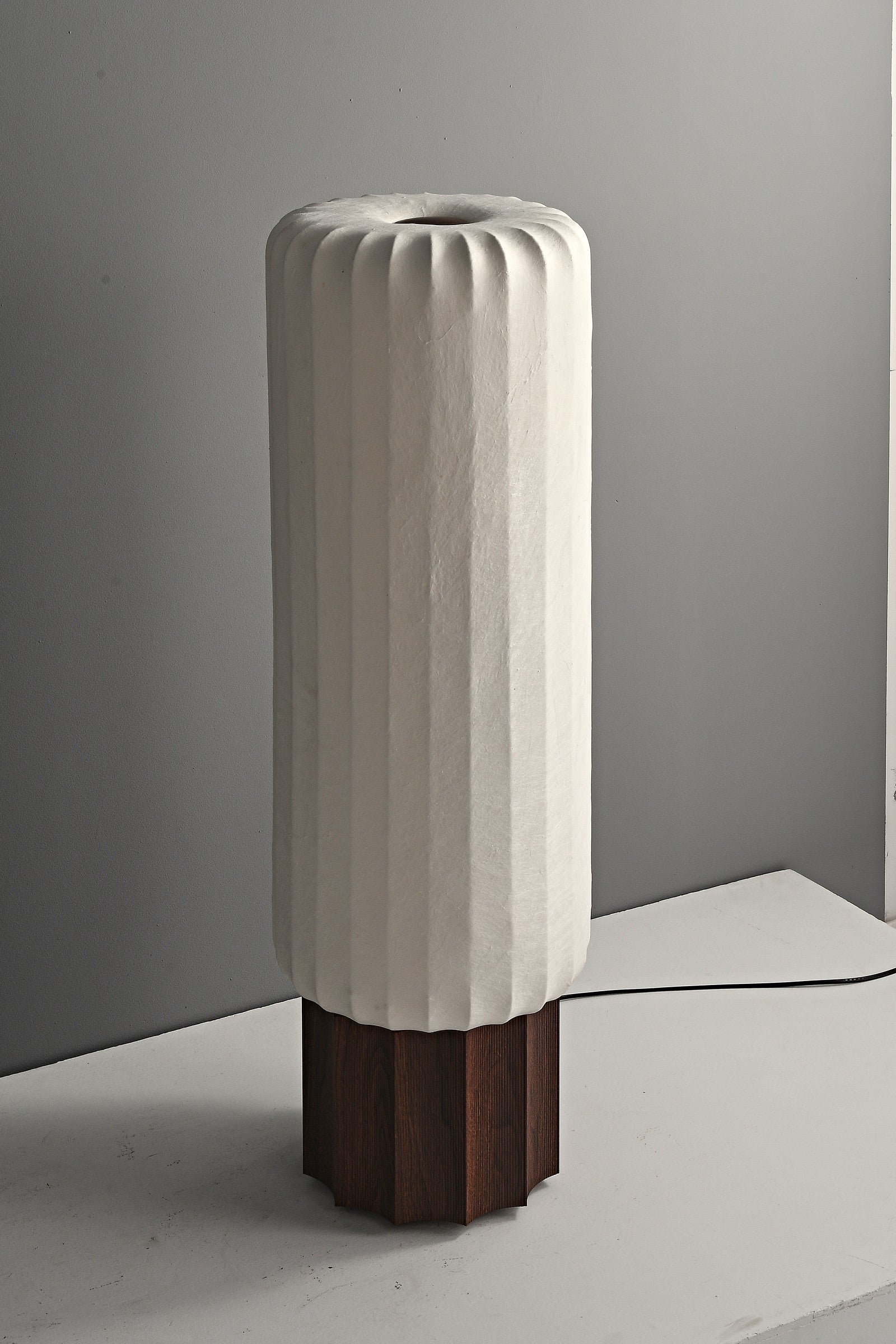 Modern Mulberry Silk Cylinder Table and Floor Lamp with Walnut Wood-Grain Base - 09 09-product-lit-detail