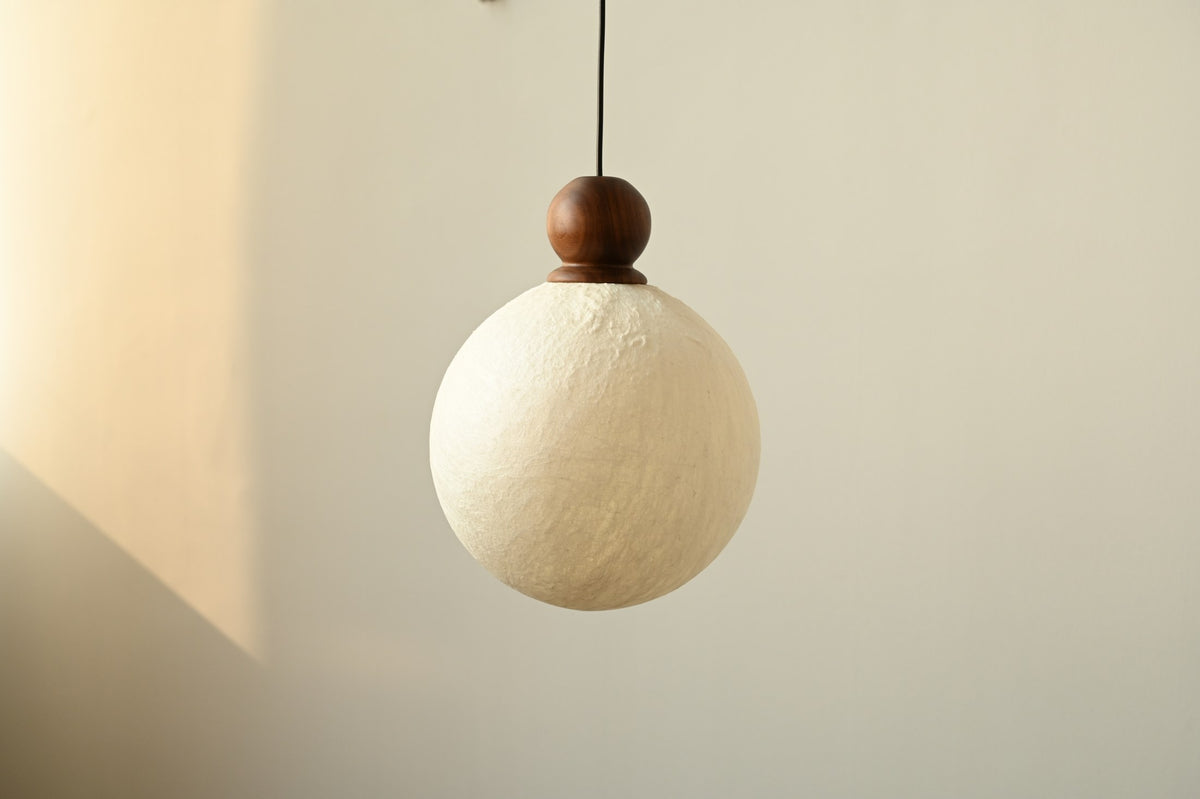 Modern Mulberry Silk Globe Pendant Light in Dark Walnut - 09 09-product-lit-side