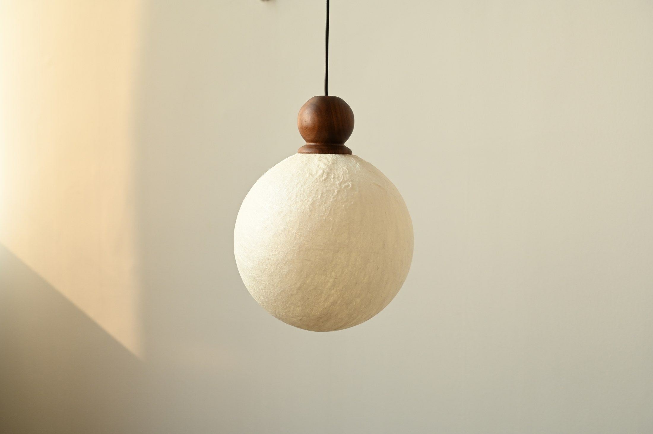 Modern Mulberry Silk Globe Pendant Light in Dark Walnut - 09 09-product-lit-side