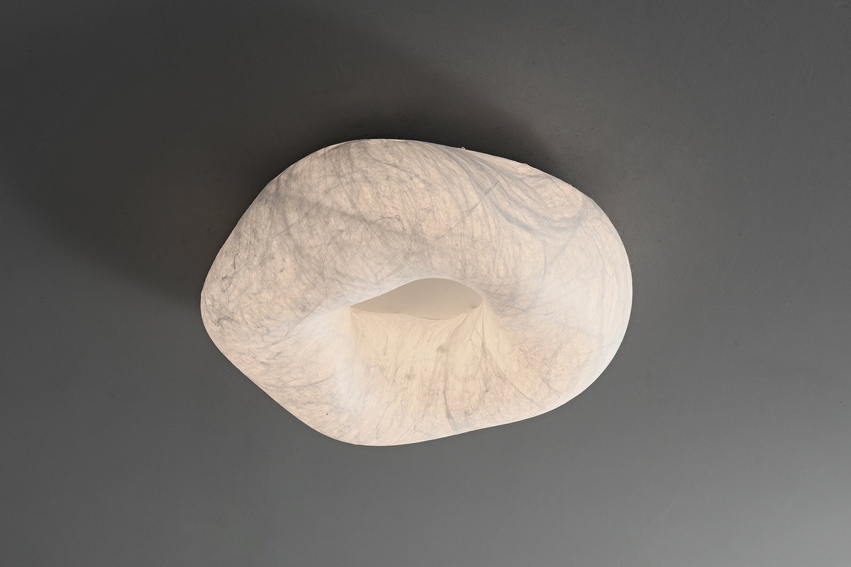 Handmade Mulberry Silk Cloud Ceiling Light in White - 09 09-product-real-lit-angle