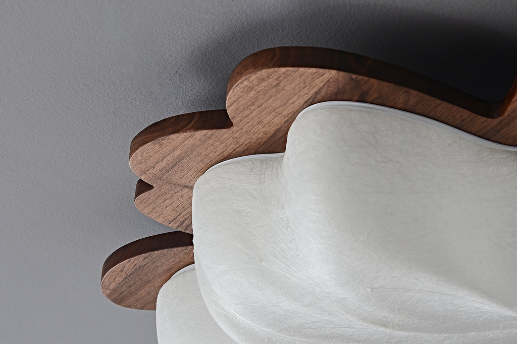 Modern Mulberry Silk Flower Ceiling Light in Walnut and White - 09 09-product-real-lit