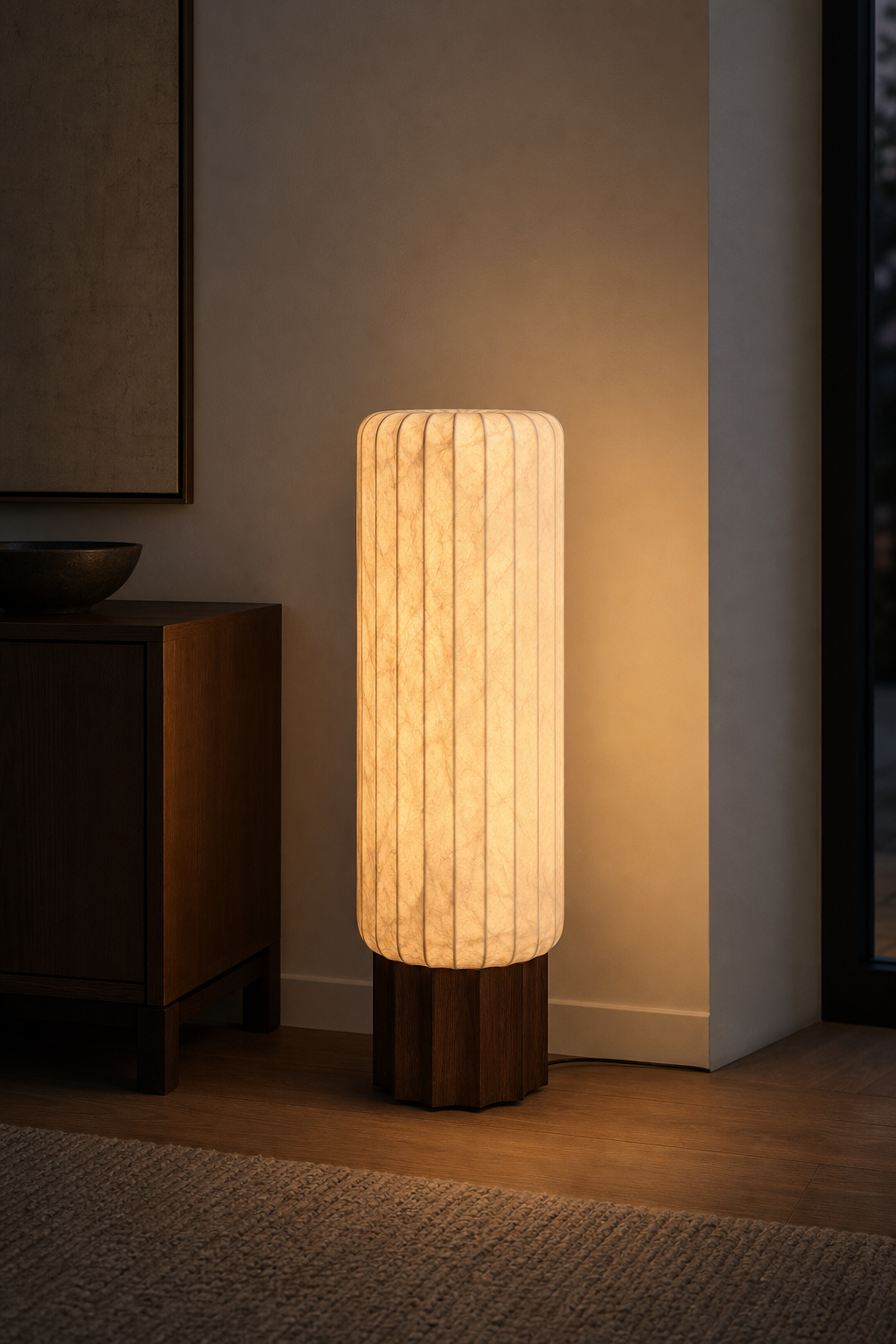 Modern Mulberry Silk Cylinder Table and Floor Lamp with Walnut Wood-Grain Base - product image 09