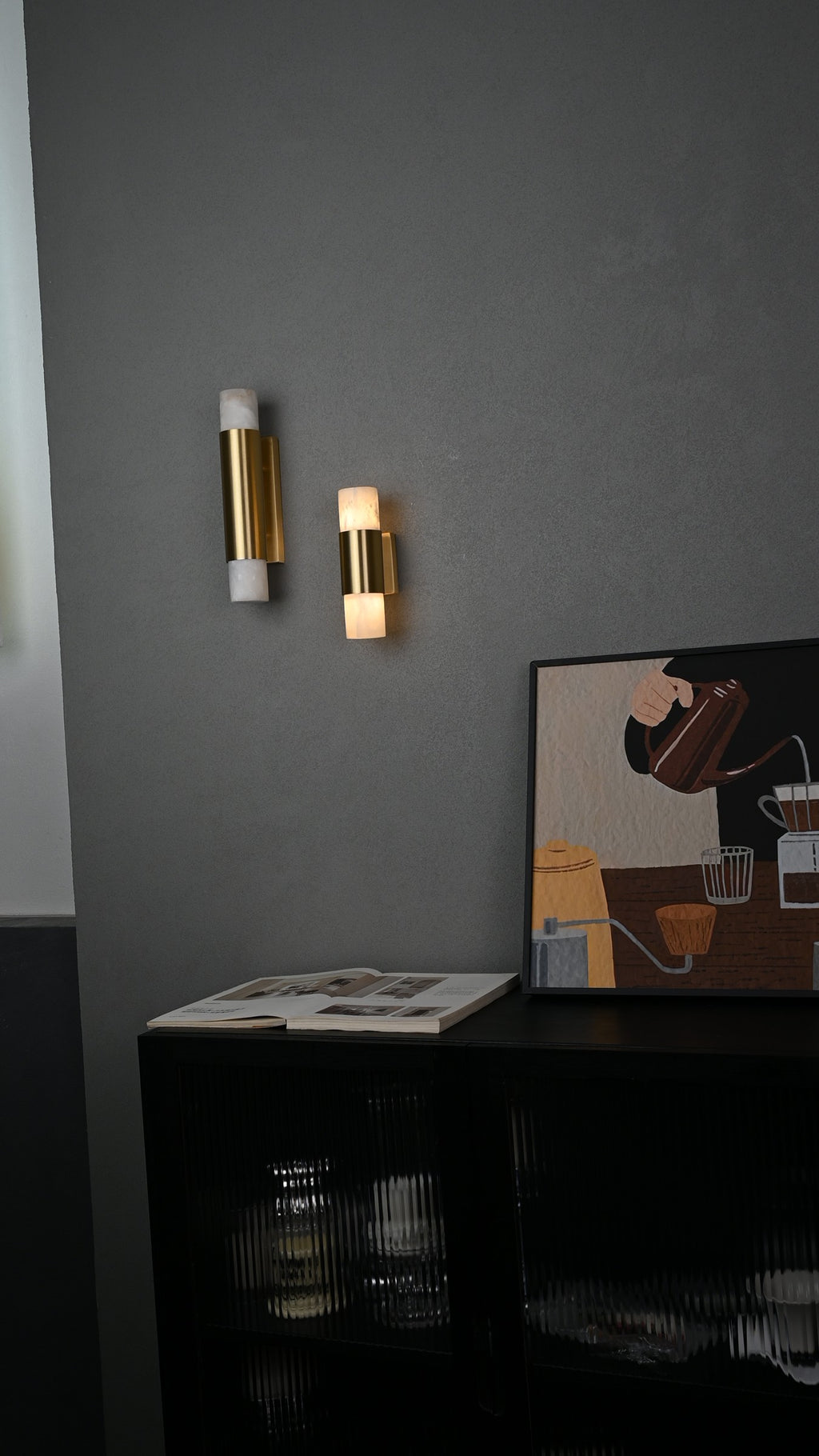 Modern Spanish Alabaster Slim Cylinder Wall Sconce - 09 09-real-detail-close
