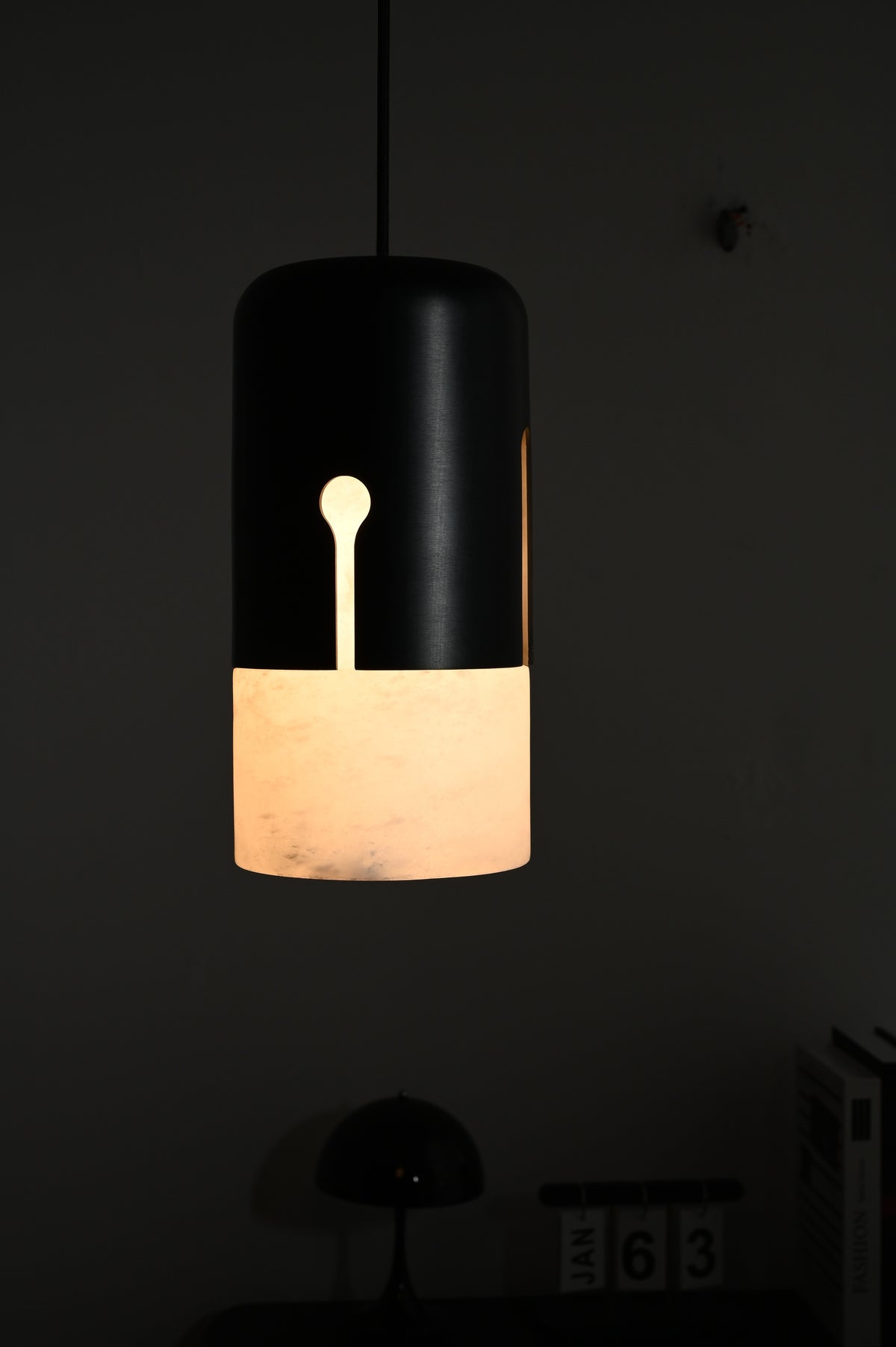 Modern Alabaster Cylinder Pendant Light in Matte Black - 09 09-real-glow-room