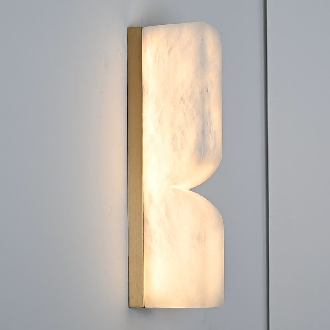 Modern Alabaster Linear Wall Sconce in Natural Brass - 09 real photo 3