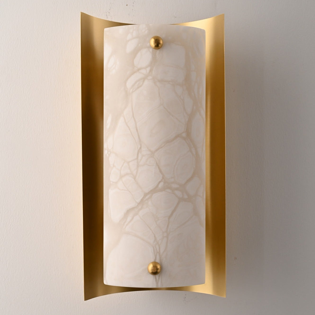 Modern Alabaster Rectangular Wall Sconce in Natural Brass - 09 real photo 4