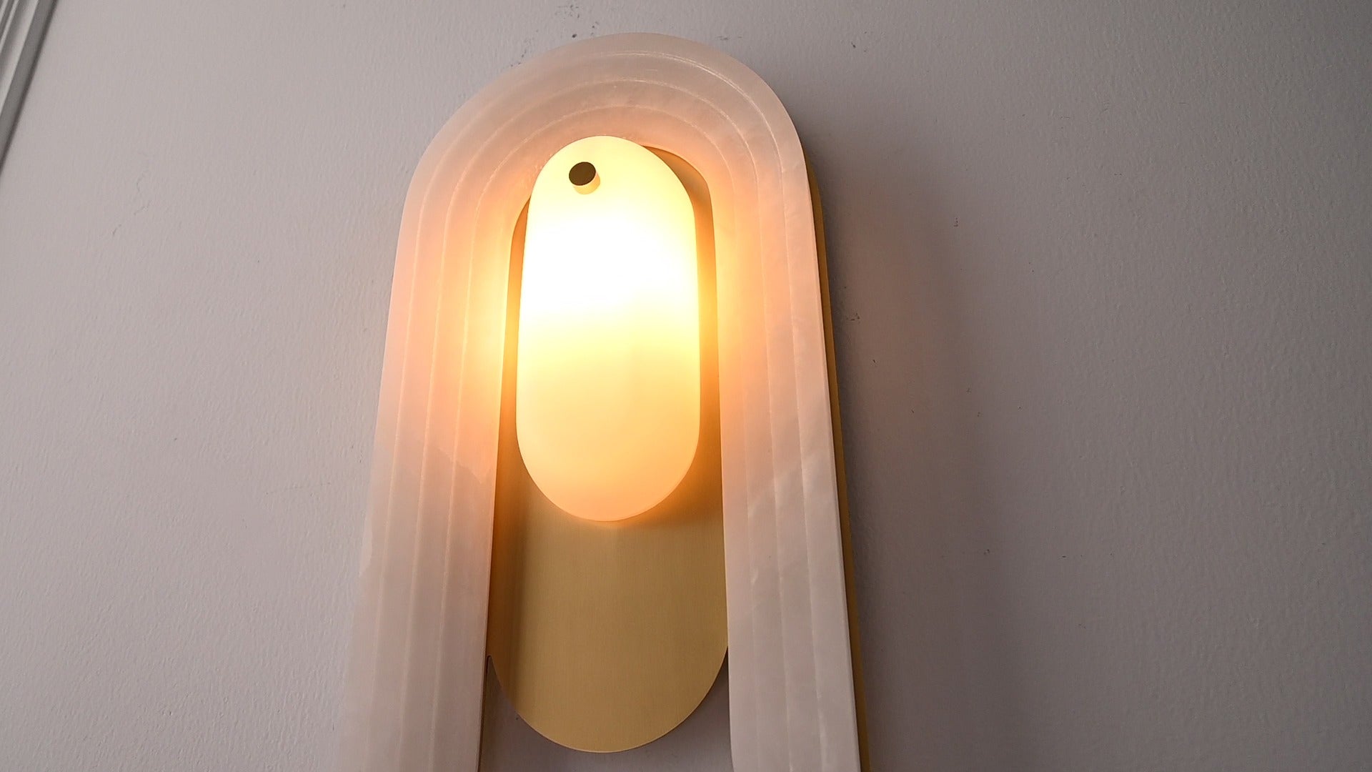 Modern Spanish Alabaster Arched Wall Sconce in Natural Brass - 09 real photo 5