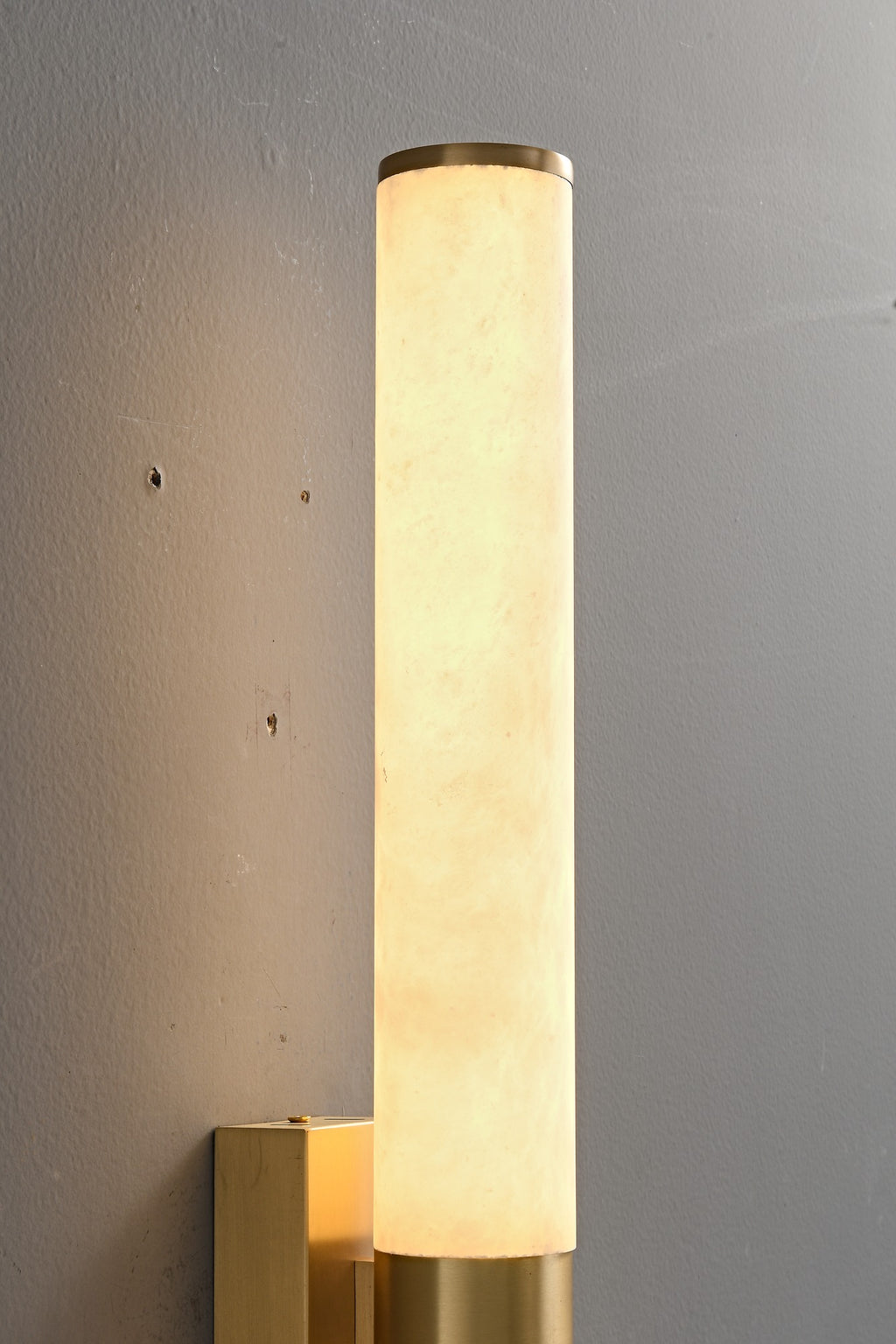 Modern Snowflake Alabaster Cylinder Wall Sconce in Natural Brass - 09 real photo 5