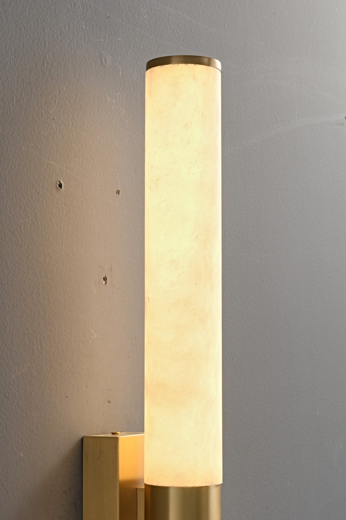 Modern Snowflake Alabaster Cylinder Wall Sconce in Natural Brass - 09 real photo 5