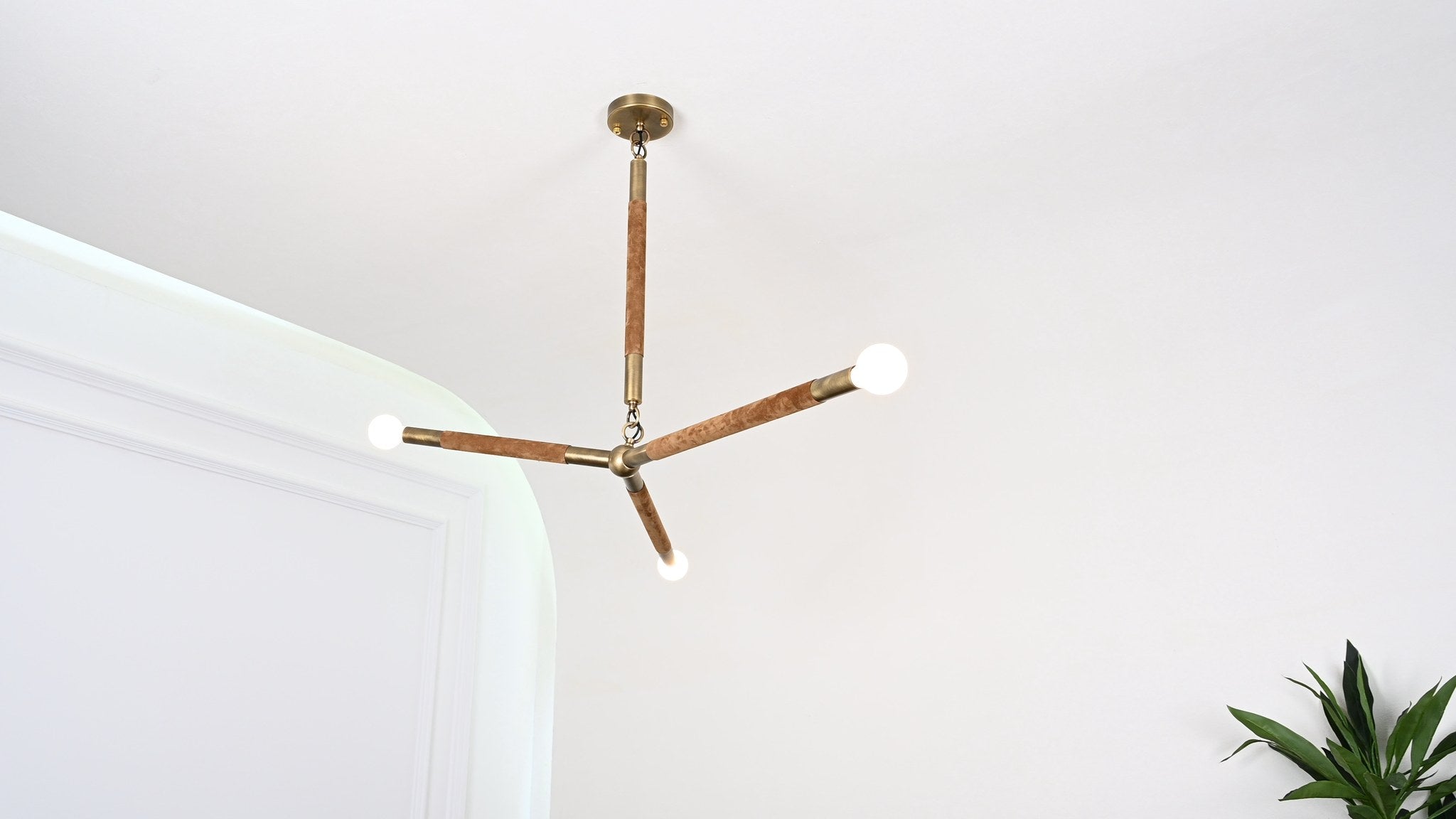 Modern Brass Branch Chandelier with Suede Accents - 09 09-real-shot-copper-suede-branch-chandelier-angle