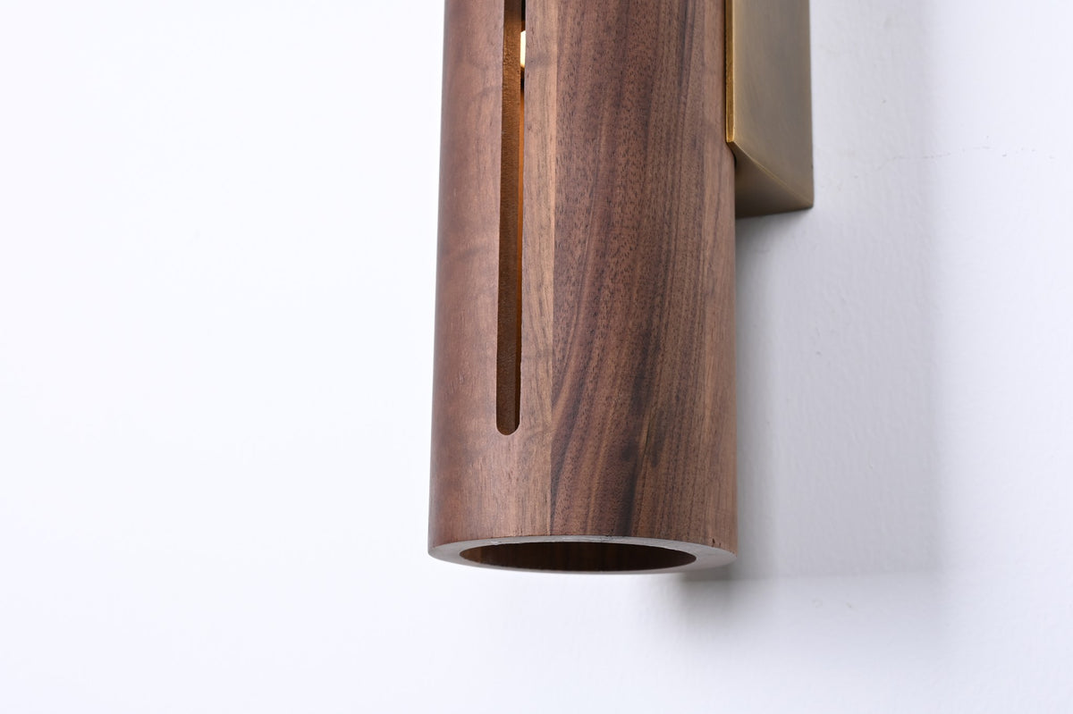 Modern Solid Wood LED Wall Sconce - 09 09-real-shot-solid-wood-led-wall-sconce-lit