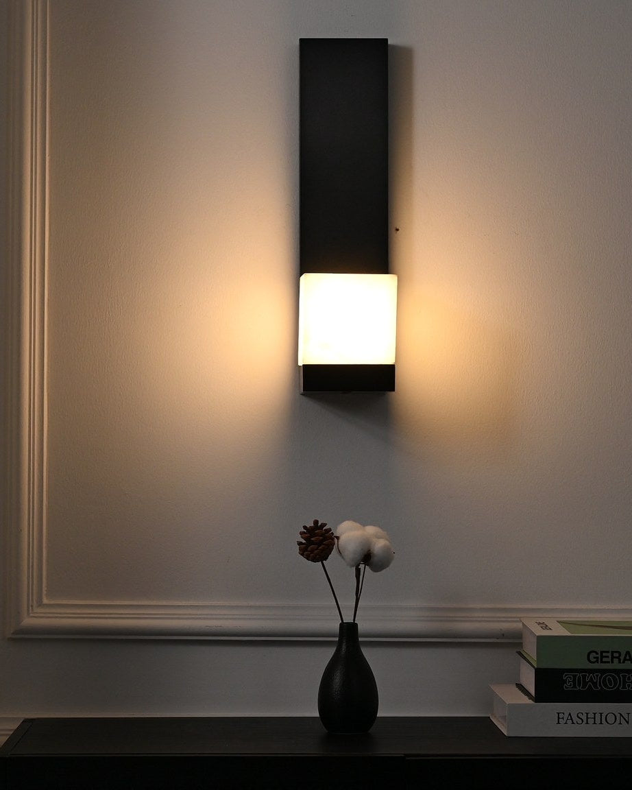 Modern Snowflake Alabaster Wall Sconce in Brushed Black - 09 09-real-shot-video-frame-side