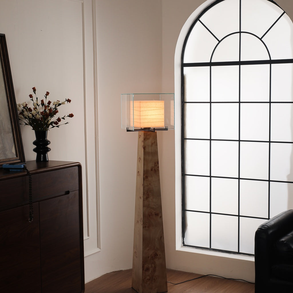Modern Travertine Glass Shade Table and Floor Lamp - 13 09-real-square-F50A7882