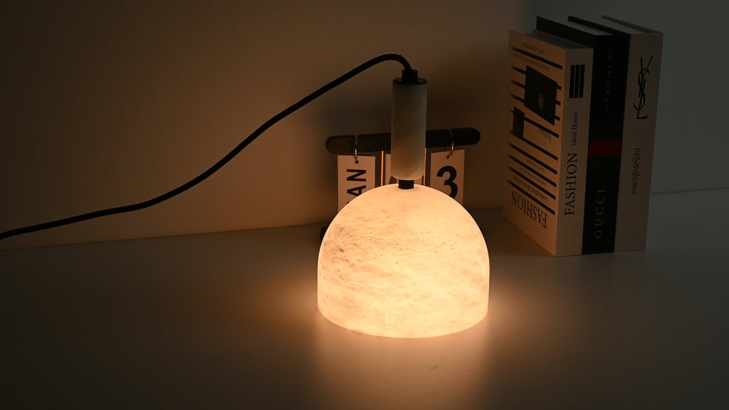 Modern Spanish Alabaster Dome Pendant Light in White - 09 09-real-table-glow